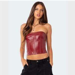 Edikted Moss Faux Leather Lace Up Corser